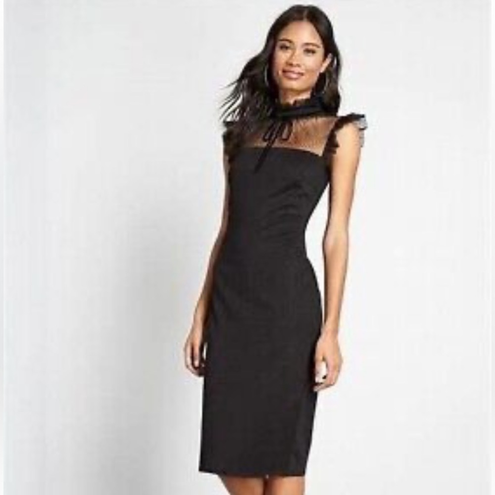 MODCLOTH THIS CALLS FOR LACE HIGH NECK BLACK BODYCON SHEATH DRESS